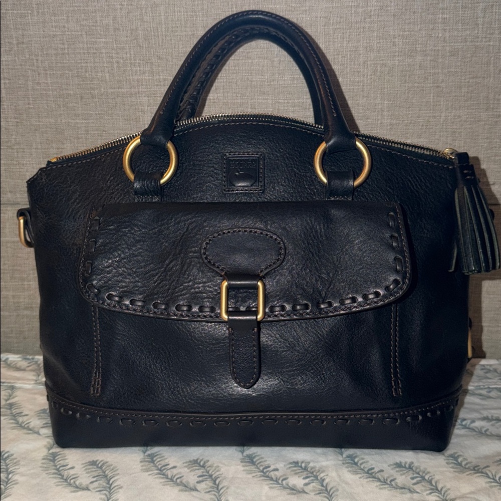 Dooney & Bourke Florentine Leather Front Pocket Domed Satchel Bag